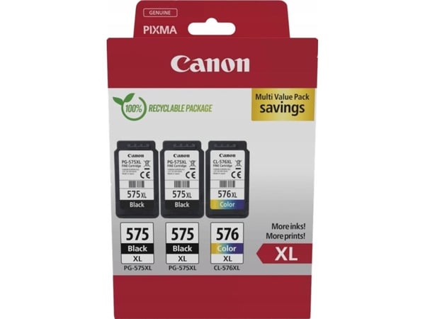 Canon PG-575XLx2/CL-576XL Multipack - 3-pack - Høy ytelse - svart, farge (cyan, magenta, gul) - original - hengeboks - blekkpatron - for PIXMA TR47...