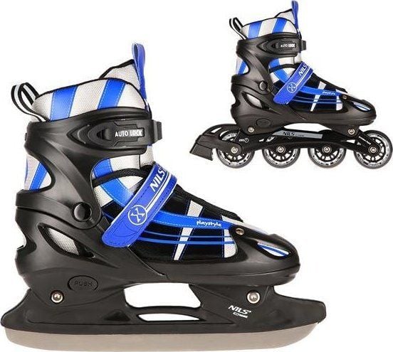 Hjul/rullesko TRITON NH18366A 2-i-1 granatrøde str. 31-34, med plater, hockeyruller Nils Extreme