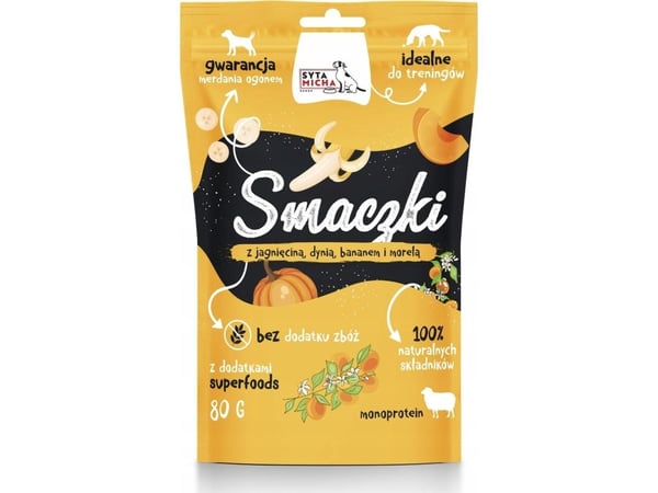 Syta Micha SYTA MICHA Smaczki med lam, gresskar, banan og aprikos 80g hund
