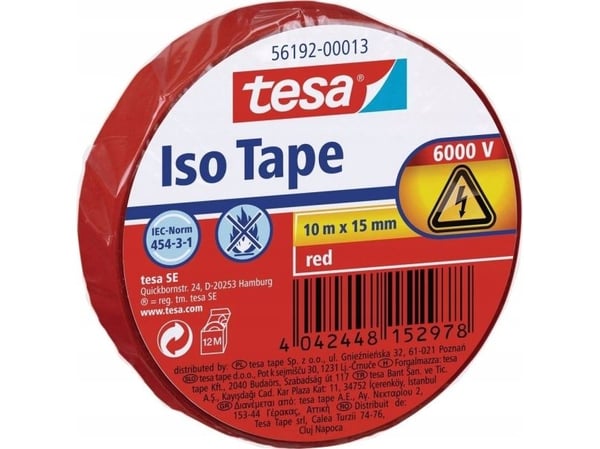 TESA 56192-13, 1 stk, Rød, 6000 V, 10 m, 15 mm