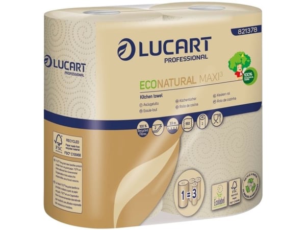 Kjøkkenpapir Lucart T3 Natural 2-lags 33x22 cm ubleket (15 stk.)