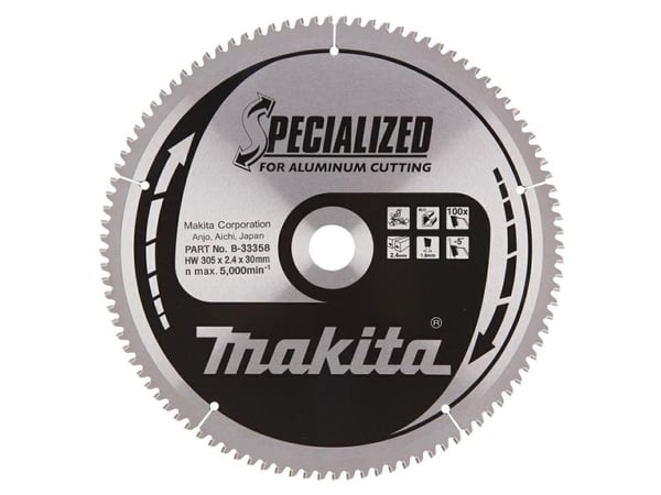 Makita B-09684 T.C.T. sag 305X2,4X30mm -5° T100 SPESIALISERT for skjæring av aluminium