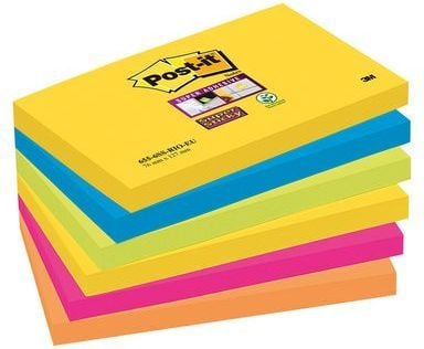 Post-it Super Sticky Rio de Janeiro 655-6SS-RIO-EU - Anteckningar - 76 x 127 mm - 540 ark (6 x 90) - neongul, medelhavsblå, neongrön, fuchsia, neon...