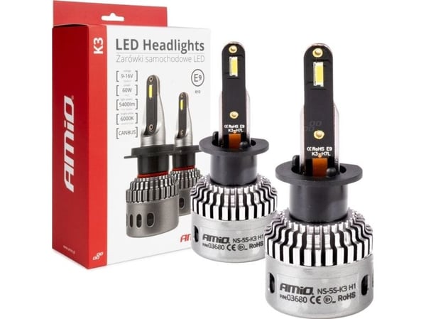Led auton polttimot k3 h1 sarja 12v 6000k canbus amio-03680