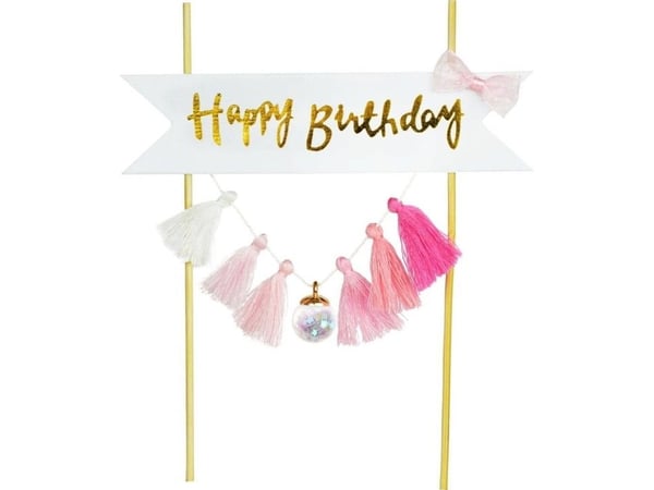Arpex tårtdekoration Happy Birthday - flaggor/faner rosa one size