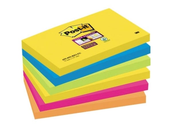 Post-it Super Sticky Rio de Janeiro 655-6SS-RIO-EU - Anteckningar - 76 x 127 mm - 540 ark (6 x 90) - neongul, medelhavsblå, neongrön, fuchsia, neon...