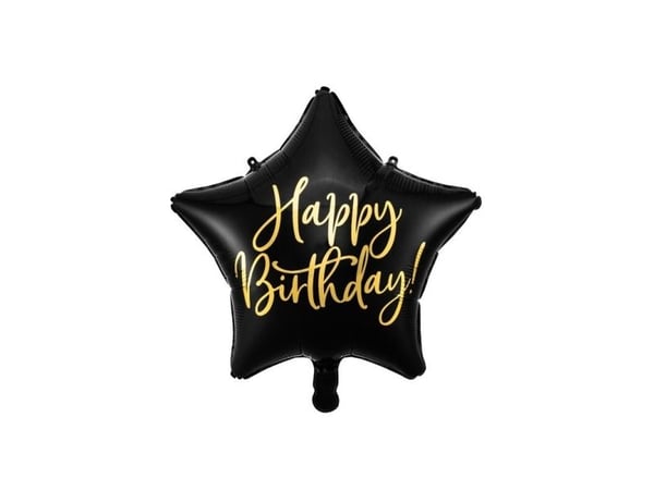 PartyDeco FB93-010-KARTON, Sort, Gull, Star, Folie, Bursdag, Engelsk, 40 cm