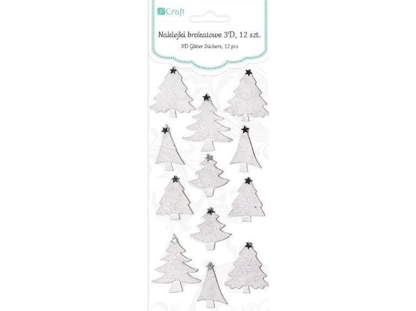 DP Craft 3D glitterklistremerker - juletrær, 12 stk hvite (DPNB-006)