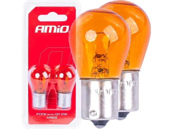 AMiO halogenpære py21w bau15s 12V oransje 2 stk blister amio-03352
