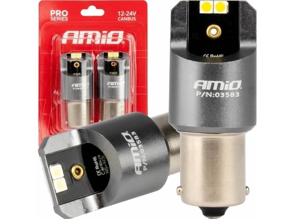 AMiO LED-pærer canbus pro-serie BA15s P21W 4x3030 SMD hvit 12V/24V AMIO-03583