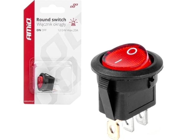 AMiO rund bryter/kontakt med rød bakbelysning AMIO-03086
