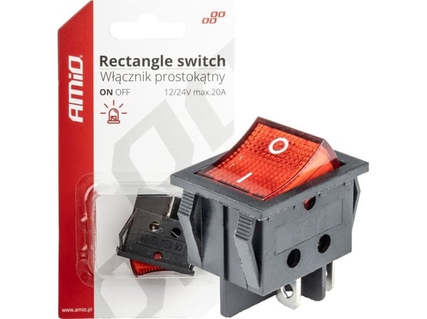 AMiO bryter rød rektangulær 12V 230V belyst (bu02) amio-03613