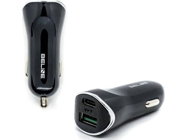 BELINE CAR CHARGER 1XUSB AND 1XUSB-C 5A 30W Juodas