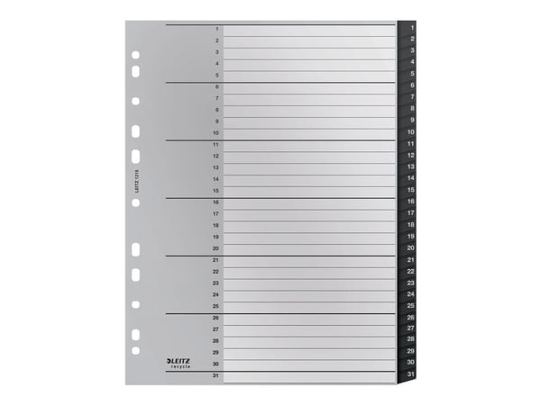 Leitz Recycle - Avdelare - 31 delar - förtryckt: 1-31 - extra wide - tabbad - svart