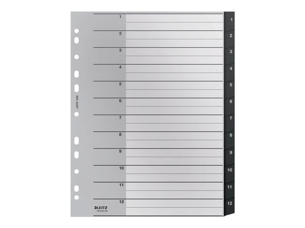 Leitz Recycle - Avdelare - 12 delar - förtryckt: 1-12 - extra wide - tabbad - svart
