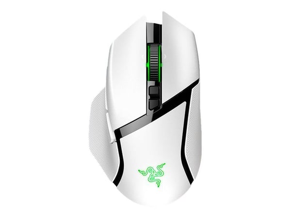Razer Basilisk V3 pro - Mus - ergonomisk - högerhänt - optisk - 11 knappar - kabelansluten, trådlös - Bluetooth, 2.4 GHz - trådlös USB-mottagare - vit