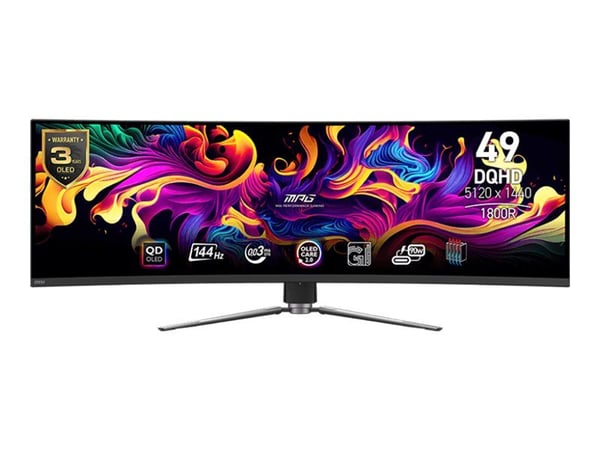 MSI MPG 491CQPDE QD-OLED - OLED-skjerm - gaming - kurvet - 49" - 5120 x 1440 Dual Quad HD @ 144 Hz - 1000 cd/m² - 1500000:1 - DisplayHDR 400 True B...