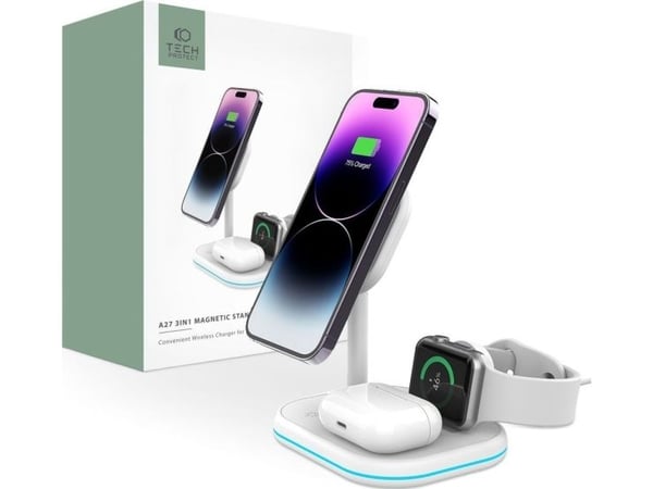 Tech-Protect trådlös laddare QI15W-A27 15W 3-i-1 magnetisk MagSafe