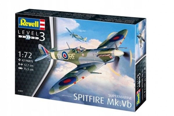 Revell Spitfire Mk.Vb, Pienoismallikiinteäsiipinen ilma-alus, Kokoamispakkaus, 1:72, Spitfire Mk.Vb, Mies, Second World War