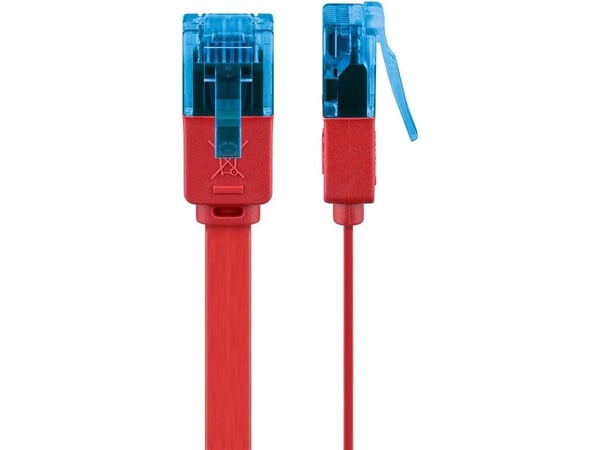 Goobay CAT 6A platt anslutningskabel, U/UTP, röd - Kabellängd 3 m
