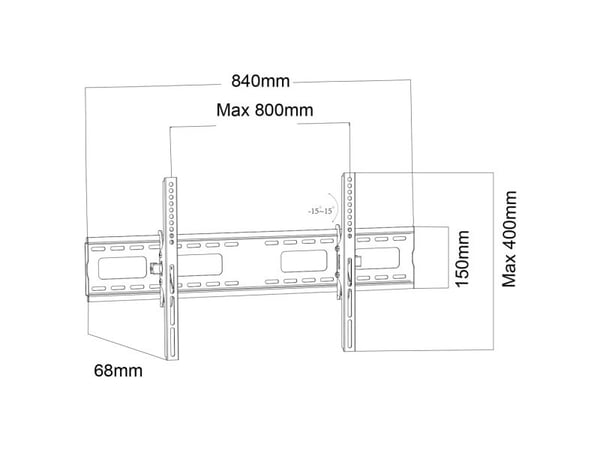 Maclean TV-feste Maclean, maks VESA 800x400, 43-100", 120 kg, regulerbar vinkel +15°~-15°, MC-422