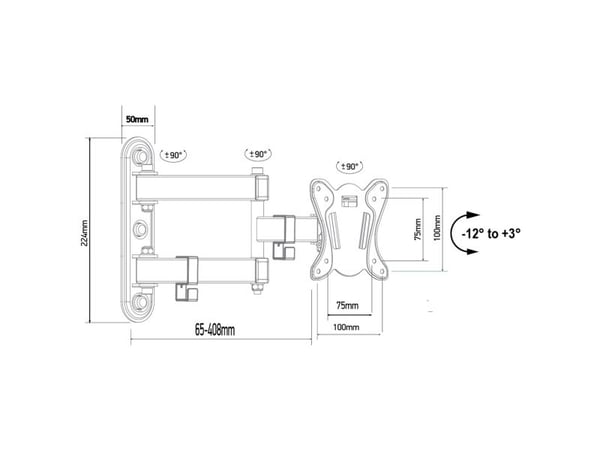 Maclean veggfeste for TV/monitor maks VESA 100x100, 13-32", 30 kg, svart MC-417