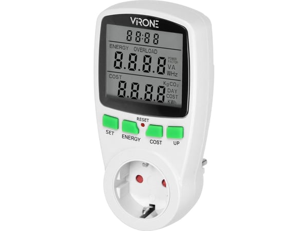 Orno Yksinopeuksinen wattimittari, energialaskuri LCD-näytöllä, yksinopeuksinen, sisäänrakennettu paristo, Schuko-versio
