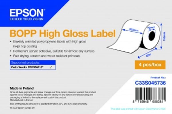 Epson C33S045736, Polypropeeni (PP), Mustesuihku, Akryyli, Kiinteä, Kiilto, Epson ColorWorks C7500G Epson ColorWorks C7500 ColorWorks CW-C6500Pe Co...