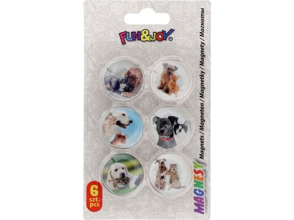 Titanum Pyöreät magneetit kuvioilla - kupera - halkaisija 30 mm - 6 kpl Fun&amp;Joy Koirat ja kissat - 443873