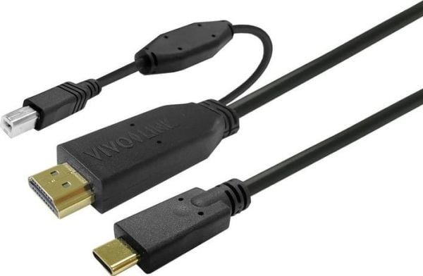 VivoLink - USB-kabelsett - 24 pin USB-C (hann) til HDMI, USB Type B - 10 m - svart