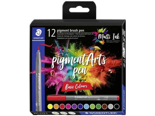 STAEDTLER 371 - Brush pen and fibre-tip pen set - permanent - assorterte farger - fargeblekk - 12 deler