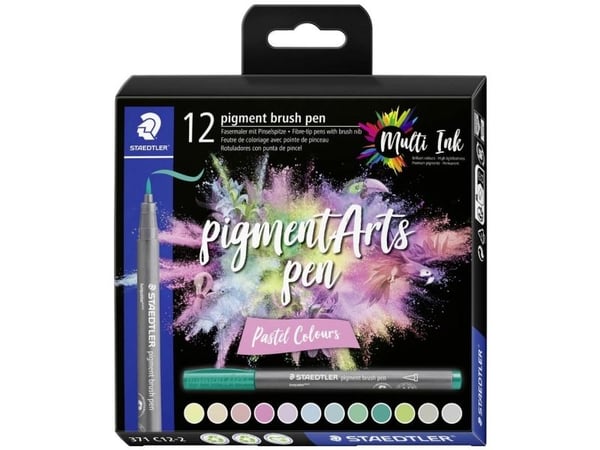 STAEDTLER 371 - Børstepenn - pastel - vannbasert - permanent - assorterte farger - fargeblekk (en pakke 12)
