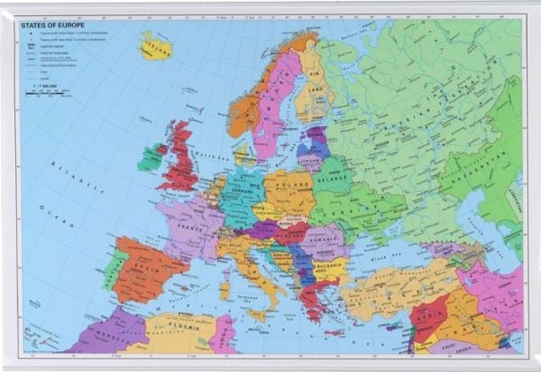 Plakat Europakort 97x67 cm lamineret