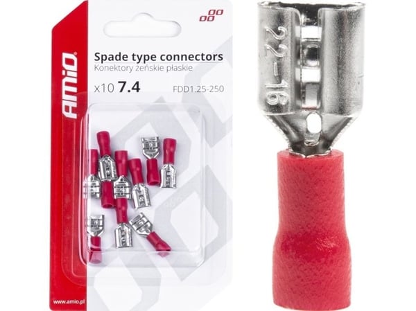 AMiO isolerte hunn flate kontakter 7,4 mm 0,5-1,5 mm² 10A 10 stk. amio-03062