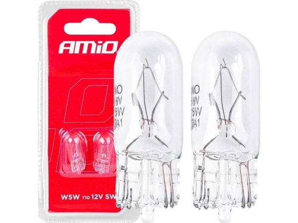 AMiO halogenpærer T10 W5W W2.1x9.5d 12V 2 stk. blister AMIO-03346