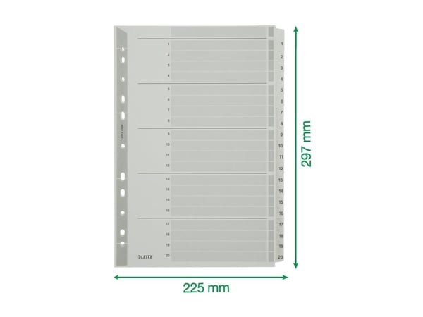 Leitz - Jakaja - 20 osaa - esipainettu: 1-20 - A4 (210 x 297 mm) - välilehdillä - harmaa