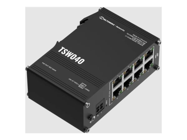 Teltonika TSW040 - Switch - ikke-styrt - 8 x 10/100 (PoE+) - DIN-skinnemonterbar - PoE+ (240 W)