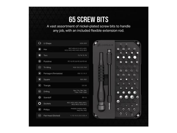CORSAIR PC DIY Precision Toolkit - Skrutrekker med spissett - 67 deler - inn boks
