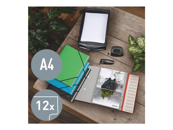 Leitz Recycle esijärjestin 12-jakoinen kartonki, Tavanomainen paperikansio, A4, Kartonki, Vihreä, 430 g/m², Kuminauha