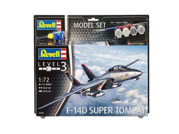 Revell Model Set F-14D Super Tomcat, Flymodell med fastvinge, Monteringssett, 1:72, Grumman F-14D Super Tomcat, Avansert, 111 stykker
