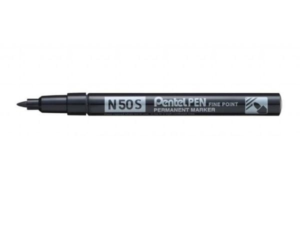 Pentel N50S, 1 styck, Svart, Rundad spets, Svart, Silver, Gjuten aluminium, Rund