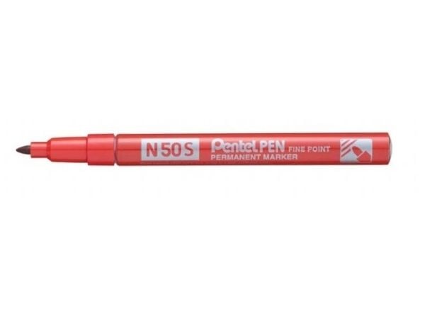 Pentel N50S, 1 stykker, Rød, Projektil spiss, Rød, Sølv, Aluminium, Rund