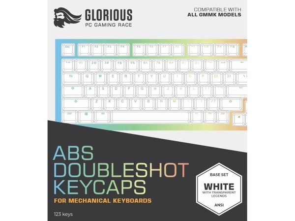 Glorious PC Gaming Race Doubleshot Keycaps V2, Keyboard Cap, Acrylonitril Butadiene Styrene, White