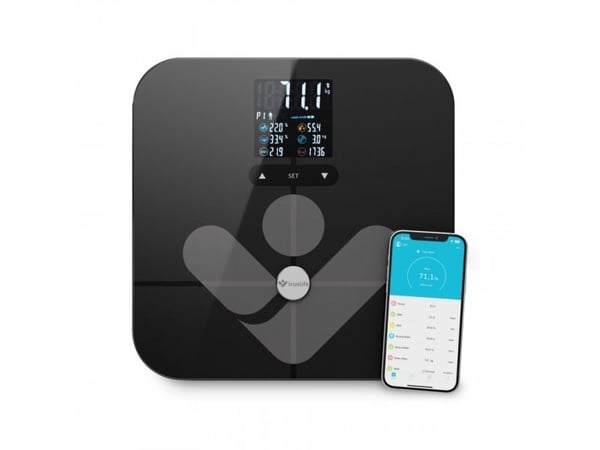 TrueLife TLFSW7BTB, Sähkökäyttöinen henkilövaaka, 180 kg, 100 g, musta, kg, Neliö