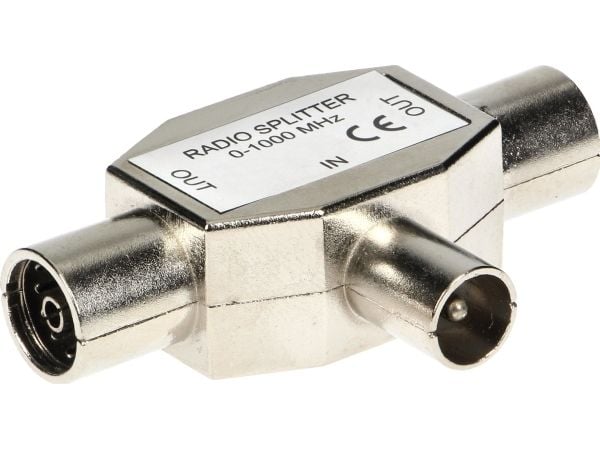 Orno TV-koppling: T-splitter "T", hane / 2x hona, metall