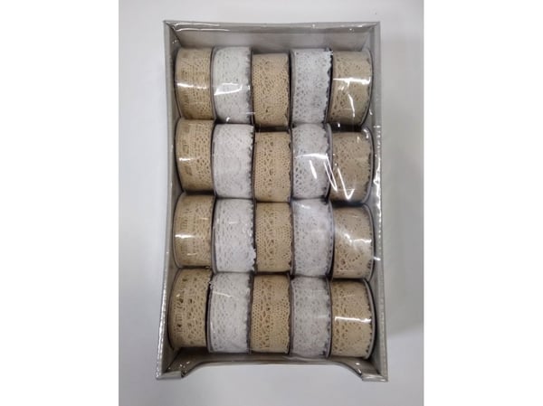 Powsilhurt dekorbånd blonder 3 cm x 3 m, hvit og elfenben (H021)