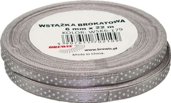 Sølvprikket satengbånd 6 mm x 22 m (2 stk.)