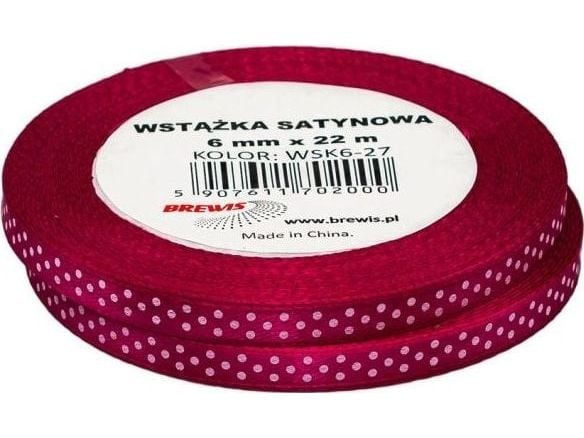 Satinbånd med prikker lilla 6 mm x 22 m, 2 stk