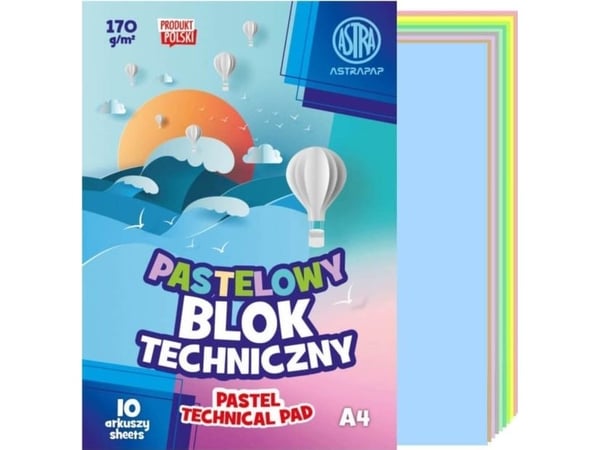 Astra teknisk blokk A4 pastell 10 ark 170 g/m² ASTRA