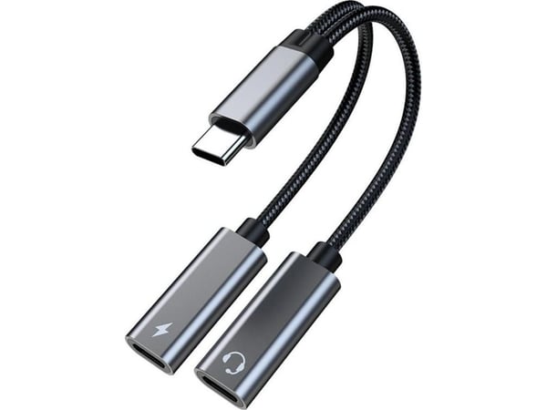 MicroConnect - USB-C til USB-C hodetelefoner / ladeadapter - USB-C hann til USB-C (PD), 24 pin USB-C (lyd) hunn - 13 cm - sølv - USB-C Power Delive...